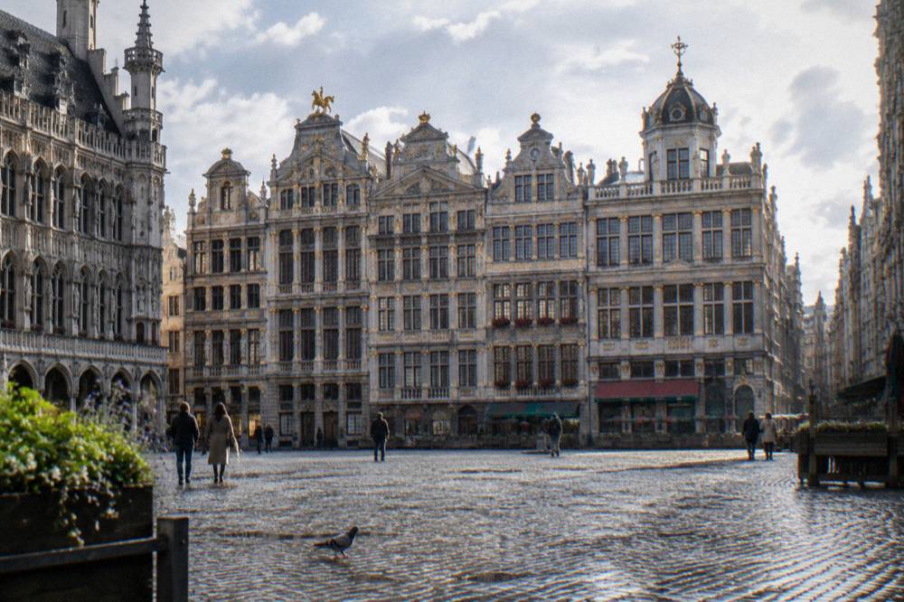 The ornate guildhall facades of the Grand-Place under a daytime sky